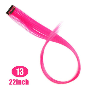 MUMUPI Long Straight color Hair Piece Hair Extensions Clip In Highlight Rainbow Hair Streak Pink Synthetic Hair Strands on Clips