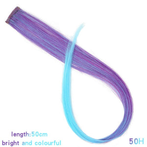 MUMUPI Long Straight color Hair Piece Hair Extensions Clip In Highlight Rainbow Hair Streak Pink Synthetic Hair Strands on Clips