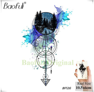 Baofuli Waterproof Temporary Sticker Geometric Planet Jellyfish Tattoo Black Triangle Tattoos Body Arm Men Fake Tatoos Chains